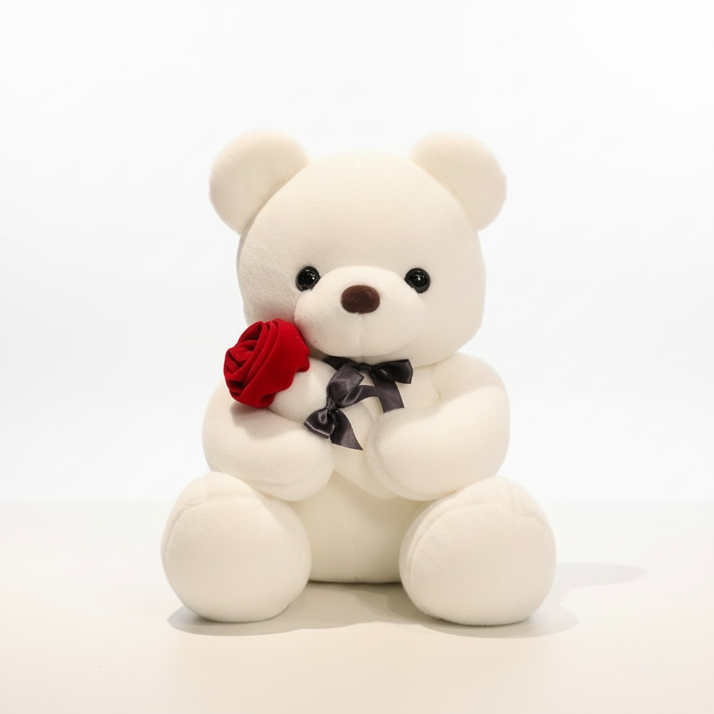 Kawaii Teddy Bear with Roses Plush Toy Soft Bear Stuffed Doll Romantic Gift for Lover Home Decor Valentine's Day Gifts for Girls