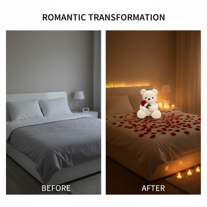 Kawaii Teddy Bear with Roses Plush Toy Soft Bear Stuffed Doll Romantic Gift for Lover Home Decor Valentine's Day Gifts for Girls