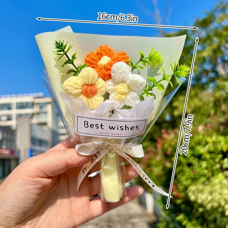 Knitted Flower Bouquet Crochet Rose Flowers Hugging Bucket New Year Gifts Living Room Desk Decoration Valentine's Day Gift