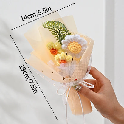 Knitted Flower Bouquet Crochet Rose Flowers Hugging Bucket New Year Gifts Living Room Desk Decoration Valentine's Day Gift