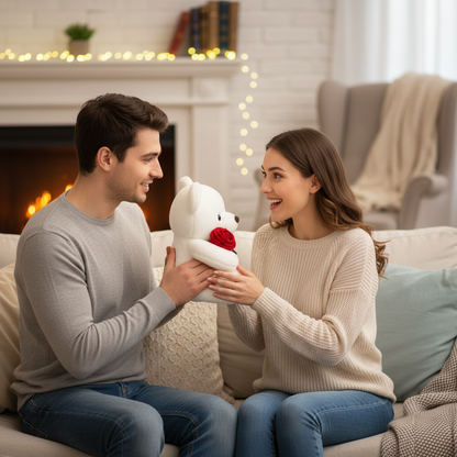 Kawaii Teddy Bear with Roses Plush Toy Soft Bear Stuffed Doll Romantic Gift for Lover Home Decor Valentine's Day Gifts for Girls